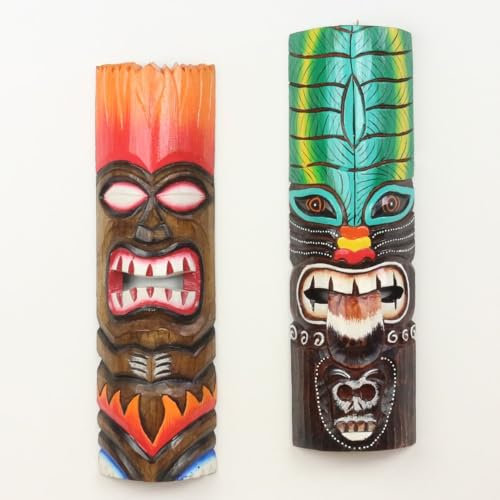 Oriental Galerie 2er Set Maske Wanddeko Wandbild Deko Holz Exotisch Maori Partykeller Dekomaske zum aufhängen Tiki 50 cm