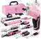 WORKPRO 73-Piece Tool Set With Cordless 3.7V Screwdriver, Pink Kit With Suitcase for Home, Durable, Long Lasting, Perfect for DIY, Home Repair
