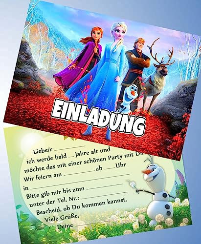VSW 12 Einladungskarten & 12 Umschläge für Geburtstag Partys und Kindergeburtstag Frozen Die Eiskönigin Nr. 38