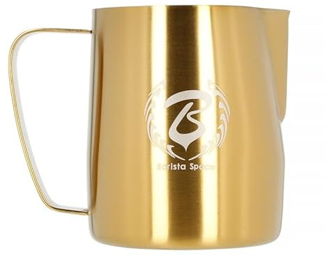 Barista Space Jarra de leche plateada pulida, ideal para latte art con boquilla precisa, ligera y manejable, recomendada por campeones del mundo, color plateado dorado, 600 ml