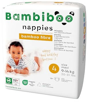 Bambiboo Hautfreundliche Babywindeln mit weicher Bambusfaser für Babys - Baby Windeln - Windeln Wegwerfwindeln - Schutz für die Haut - Größe 4 (maxi), 18 Stück