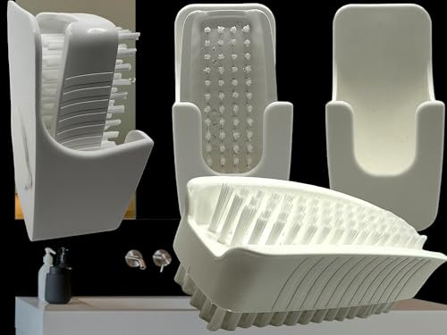 3 x MAAJ NAGELBÜRSTE/NAGELBÜRSTE/HANDBÜRSTE DOPPELSEITIG + WANDHALTER Kunststoff SELBSTKLEBEND OHNE Bohren - VEGAN - Made IN Germany