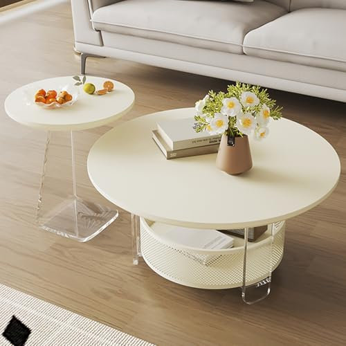WLCNYL Satztische, 2er-Set, hängende Mutter-Kind-Couchtischkombination aus Acryl, hohler, atmungsaktiver Aufbewahrungskorb mit großem Fassungsvermögen, weiß (31 Zoll + 18 Zoll)