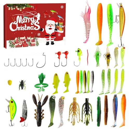Adventskalender Fischerei 2024, Adventskalender für Angeln, festlicher Countdown mit 24 einzigartigen Angelködern, Adventskalender zum Angeln, Fischer 2024 Adventskalender