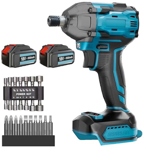 ANUPTTA Schlagschrauber, kompatibel mit Makita 18V mit 2x5500mAh Akku, Drehmoment Auf 25+1 Stufen, Brushless Cordless Drehmoment 350Nm, mit LED-Licht Elektrowerkzeug für Haus und Garten DIY