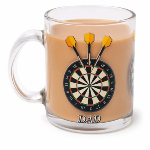 Klassek Personalised Dartboard Glass Mug, Custom Darts Coffee Cup Sport | 10W x 11.5H cm glossy cup made in the UK. Vibrant 3D metallic-effect print. Ideal for daily hot drinks.