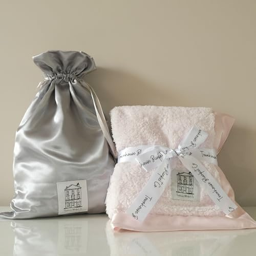 Townhouse Blanket Co - Fine Chenille Soft Blanket with Satin Trim in Satin Gift Bag - Pram Blanket - Newborn Baby Essentials & Baby Gifts - 74cm x 89cm (29x35) (Pink)