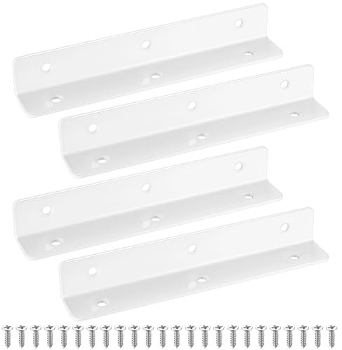Lot de 4 équerres pour bois, supports d'angle pour parterre de jardin surélevé, supports en L en métal blanc pour jardins, réparation de joints, meubles, étagères, armoires, 190 x 30 x 30 mm, vis