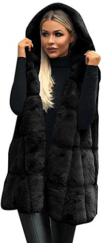 OBiQuzz Fleeceweste Damen Lang Fellweste Plüschweste Ärmellos Winterjacke Mit Kapuze Damenweste Winter Warm Pelz Weste Kunstpelz Weste Winterweste Kunstfell Weste Kurzweste Fell Herbst Mantel Jacke