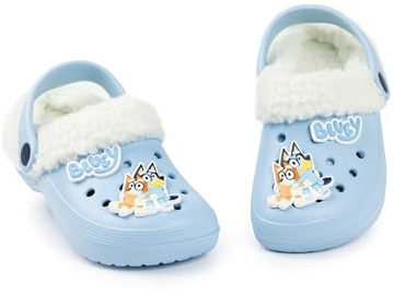 BlueY Clogs für Jungen | Kinder-Slipper mit niedlichen Welpen-Anhängern in Braun und Blau | Sandalen mit Allover-Print für drinnen und draußen