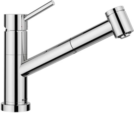 BLANCO KANO-S-F Vario | Küchenarmatur in chrom | Hochdruck | Mit herausziehbarem Schlauch | Vorfenstermontage | Keramik Kartusche | mit umstellbarer Brause für einen starken Strahl