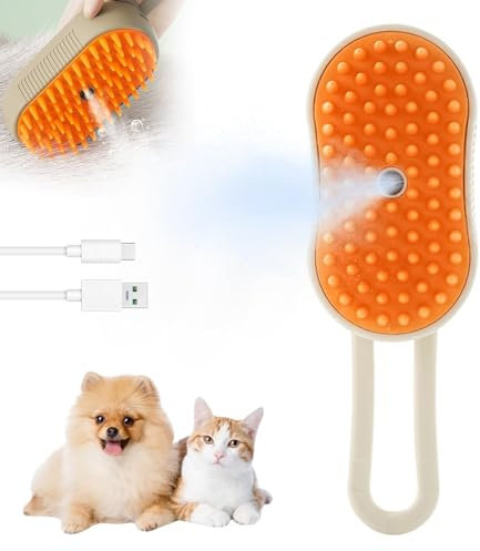 Katzenbürste mit Dampf, 2025 Neu 3 in 1 Dampfbürste für Katzen und Hunde, Dampfbürste für Katzen mit Spray Fellpflege und Massage für Hunde Katzen (Weiß)
