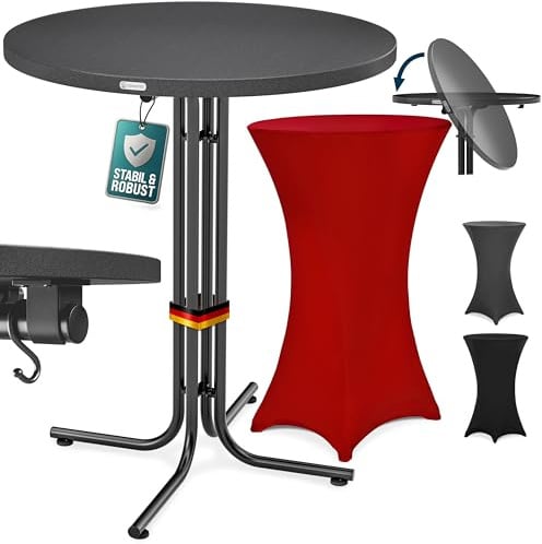 Casaria Stehtisch Grau 80cm inkl. Husse Bordeaux-Rot | Bistrotisch, Belastbar bis 100kg, Aluminium pulverbeschichtet, Wetterfest, Pflegeleicht, Bar, Garten, Hochzeit, Waschbar