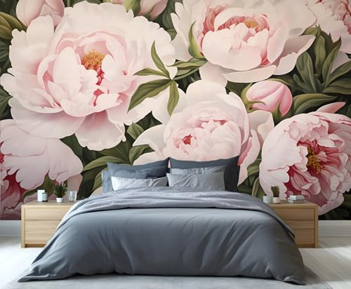 YXQAIED Pink Peony Wallpaper, Retro Peony Wall Mural Retro American Flowers Wall Decor Poster Wallpaper for Living Room Bedroom Dorm, 260x175cm