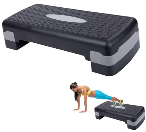 Steppbrett Fitness Aerobic Stepper Höhenverstellbar Step Bench mit 2 Stufen (10/15cm), Hometrainer Fitnesstraining Workout Rutschfestes Trainingsgerät für Büro und Zuhause 68 x 28 x 15 cm, Grau