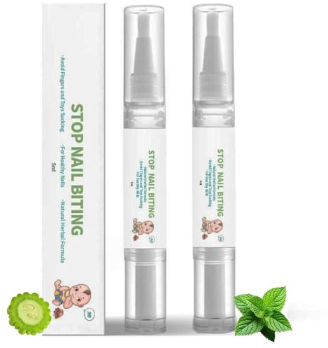 Stop Nail Biting Spray with Natural Herbal Formula - 5ml Transparent Bottle to Discourage Nail Biting and Finger Sucking for Healthy Hygiene Safe Non- Gentle Mint Scent Clean Simple Design Set of Two