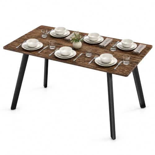 URBNLIVING 4–6 Seater Dining Table, Space-Saving Rectangular Table for Kitchen & Dining, Modern Flat Metal Legs, Durable Engineered Wood, Easy Assembly (Rustic Oak)