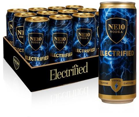 NE10 Vodka Pre-Mixed Cans Gift Set - 4.6% ABV, 12 Cans, 330ml, Crafted with Premium French Grain for a Crisp Taste, Distilled Five Times for Purity, Gift Sets (12 Pack, Electrified)