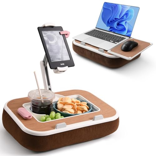 WISFISSH Tablet Pillow Stand with Snack Bowl and Writing Board - Brown | 360°Rotating Phone Holder for 4.7-13 Phone Tablet | Pillow Holder for Reading in Bed Couch Recliner Floor