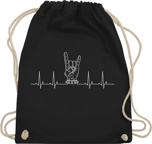 Turnbeutel Rucksack - & - Taschen - Herzschlag Heavy Metal Handzeichen Pommesgabel I Metalfan Geschenk Metal Head I Rockiges Geschenk Rocker I Rock Fan - Unisize - Schwarz - beutel tasche zeichen