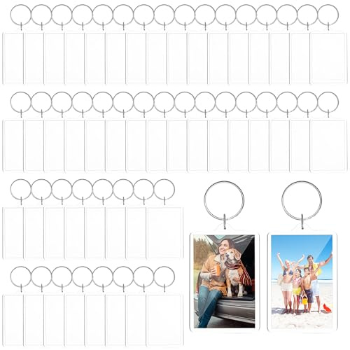 LYCN 150 Stück Acryl Foto Schlüsselanhänger mit Schlüsselringm, Beidseitig Transparente Fotoanhänger Schlüssel leerer Schlüsselanhänger für DIY-Fotoanzeige, Geschenke & Haustiermarken