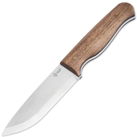 NATURENSÖHNE® MK. III - Jagdmesser mit 11,2 cm Scandi Klinge feststehend - Fulltang Bushcraft-Messer mit Walnuss Holzgriff - Outdoormesser mit Leder-Scheide - Fahrtenmesser klassisch für Pfadfinder
