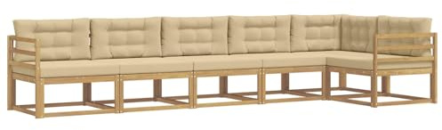 vidaXL Outdoor-Sofagarnitur mit Kissen 4 pcs Weiß und Beige Polyester, Akazien-Lounge-Set, moderner Outdoor-Sofa, langlebiges modulares Sofa, wetterfester Garten-Sitz
