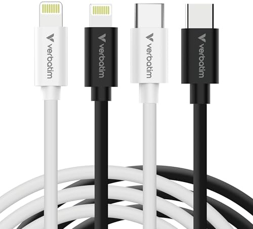 Verbatim Essentials 2x1m PACK USB-C auf Lightning Kabel 27W, PD 3.0, Ladekabel [Schwarz & Weiß]