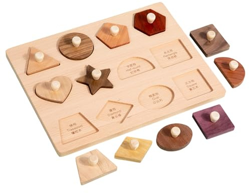 Pegciuho Manuelles Sortierbrett Aus Holz mit Griff, Lernspielzeug, Geeignet für Die Kindliche Entwicklung Und, Geometrie