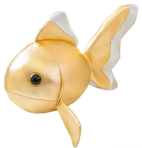 Ueiwffzo Goldfisch Kuscheltier Glänzend Leder Fisch Kissen (Gold,40cm)