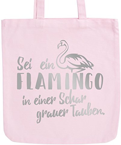 JUNIWORDS Jutebeutel, Pastellfarben, Sei Ein Flamingo, Tasche: Pastellrosa, Schrift: Silber
