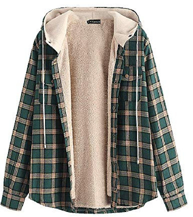 ZAFUL Herren Hoodie Jacke, Lange Ärmel Plaid Chest Pocket Fleece Kordelzug Herbst Winter Kapuzenjacke (Grün-1, S)