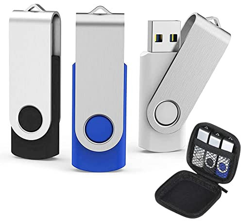 AreTop 16GB USB Stick 3 Stück mit USB Memory Stick Tasche, High Speed Speicherstick 2.0 zur Datenspeicherung(schwarz/blau/weiß)