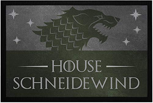 MoonWorks® Fußmatte personalisierbar Adelshäuser Wappen Wolf Fantasy-Serie eigener Name rutschfest & waschbar schwarz 60x40cm