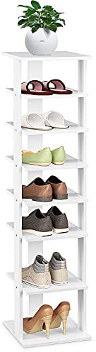 RELAX4LIFE Schuhregal mit 8 Ebenen, Schuhständer aus Holz, multifunktionale Schuhablage, Schuh-Organizer schmal, Schuhhalter freistehend & platzsparend, für Halle & Wohnzimmer & Schlafzimmer (Weiß)