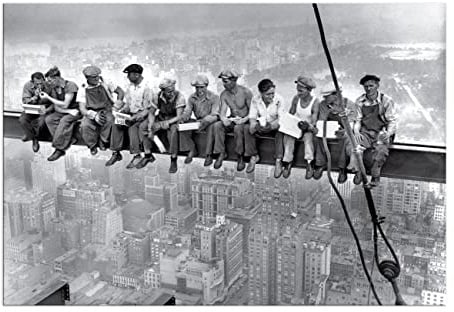 ZHONGYUTONG Mittagessen auf einem Wolkenkratzer Leinwand Kunstdruck New Yorker Arbeiter Bilder Poster Schwarz Weiß Gemälde Wanddekoration (40x60cm Kein Rahmen)