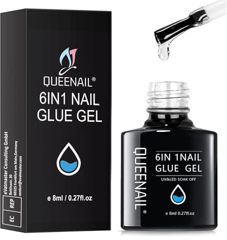 8ml Colle Faux Ongle 6 en 1 Longue Duré Extra Forte avec Pinceau Colle Ongle Colle Ongles Pinceau Capsules Ongle Colle Nail Bond Faux Ongles Super Forte pour Pointes en Acrylique et Réparer des Ongles