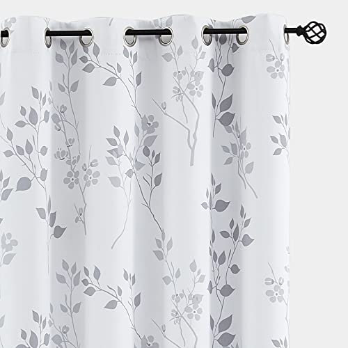 Beauoop Grau Blickdicht Vorhänge Blätter Blumen Muster Vintage Vorhänge mit Ösen Botanisch Themovorhang Verdunkelungsvorhänge für Bauernhaus Wohnzimmer Schlafzimmer 2er Set, 132 x 175 cm (HxB)