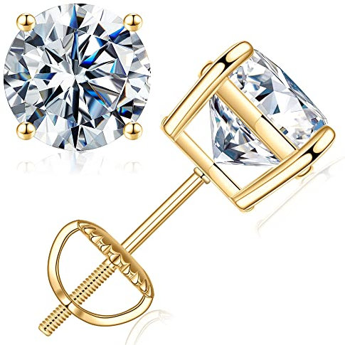 SMILEST Boucles d'oreilles à vis en moissanite 0,2 à 4 carats pour femme, couleur D VVS1, diamant créé en laboratoire, or blanc jaune rose 18 carats, vermeil ruthénium, argent sterling S925, boucles
