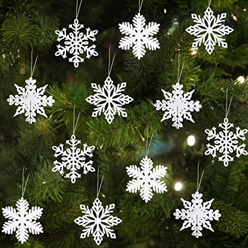24 Stück Weihnachten Schneeflocken Deko, Weihnachtsfeier Dekoration, Schneeflocken-Weihnachtschmuck Glitzer mit Kunststoff-Pailletten, für Weihnachtsbaum Glitzer Weihnachtsbaumschmuck (Weiß)