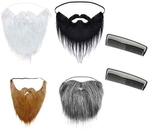 Confezione da 4 barbe finte con 2 pettini, accessori per costumi e cosplay, decorazioni per feste e travestimenti