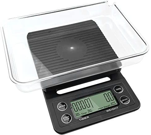 Gvolatee Kaffeewaage 5Kg/0.1G Schwarz, Coffee Waage mit Timer, LCD-Anzeige, Küchenwaage mit Schüssel, Scale mit Tara Funktion zum Backen und Kochen, Kaffee Waage Genauigkeit für Barista