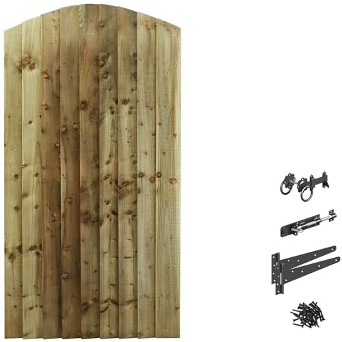 Bespoke Custom Made to Measure Upto Height: 6ft (180cm High) Feather Edge Semi-Braced Arch Top Pathway Garden Pedestrian Gate [Width Between 75CM to 90CM with Ring Latch Hinge Pack