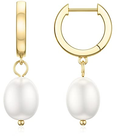SEVENWELL Pearl Cross Hoop Earrings 14K Gold/White Gold Plated Silver Lightweight Drop Dangle Earrings for Women
