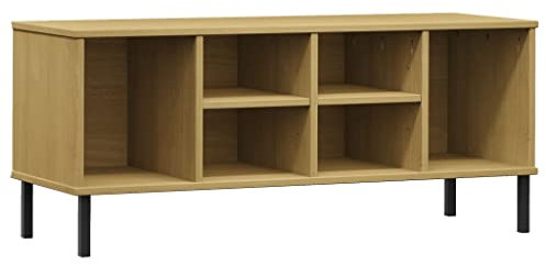 vidaXL Solid Pine Wood Shoe Rack with Metal Legs - Brown, 106x35x45 cm - Versatile Piece Serving as a TV Cabinet and Shoe Shelf - OSLO Range