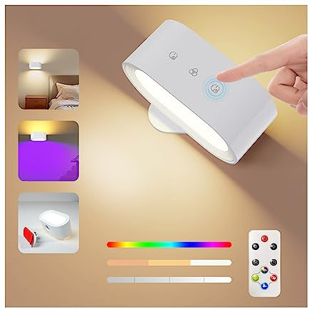Wandleuchte Innen, Wandlampe mit Fernbedienung mit RGB-Ambiente-Beleuchtung Led Wandleuchte Innen 1-Stunden-Timer-Funktion 360° drehbare Touch Control Wandlampen