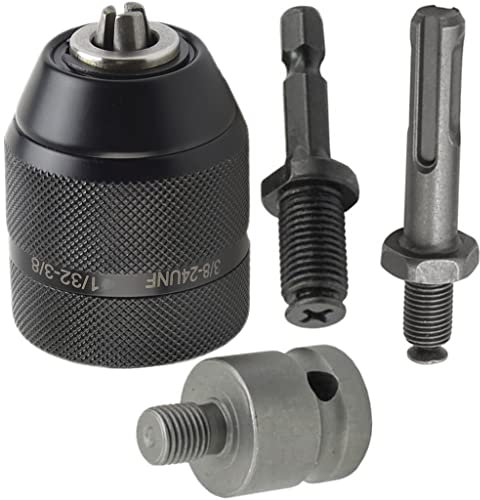 KEWAYO 0.8-10mm Keyless Chuck,Professional Heavy Duty Keyless Drill Chuck Converter, 3/8''-24UNF Thread Quick Change Adapter with SDS-Plus Shank 1/4 Hex Shank 1/2 inch Socket Square Female Adapter