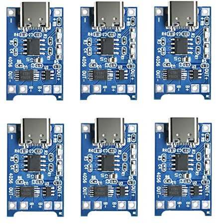 Aideepen 6 Stück Type-C USB-C TC4056 5V 1A Li–Ion Lithium-Akku-Ladeplatine Ladegerät Modul mit doppelten Schutzfunktionen