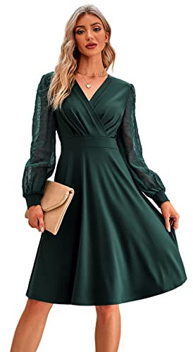 HEYPORK Damen Frühling Sommer Rock Bequem Lässig Kleider Mode Elegant Röcke Frauen Trendy V-Ausschnitt Jacquard Kleid(Grün, M)