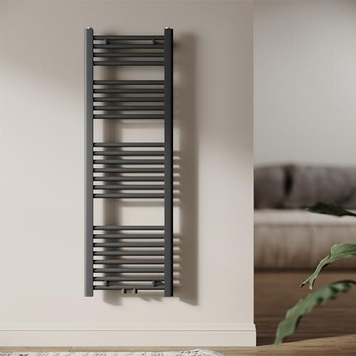 SUNXURY Heizkörper Badheizkörper 1200x400 mm Handtuchheizkörper Mittelanschluss Rundrohr Handtuchwärmer Heizkörper Warmwasser Heizung (430 Watt, Weiß)